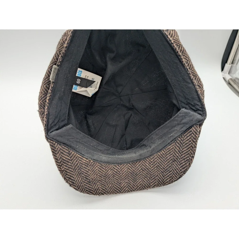 Basic Blues Brown Herringbone Newsboy Cap Flat Hat Size 60